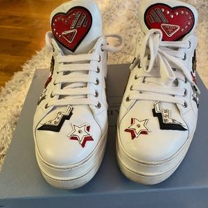 PRADA - Leather Low Top Studded White Sneakers, size 38. Mint condition.